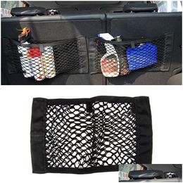 Car Organiser Seat Back Storage Elastic Mesh Net Bag Lage Holder Pocket Sticker Trunk Strong Magictape Car-Styling Drop Delivery Autom Otmdb