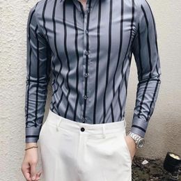 Men's Dress Shirts Shirt Black Striped Muscle Male Sale Hipster Things With Slim Fit High Quality Luxury Collar I