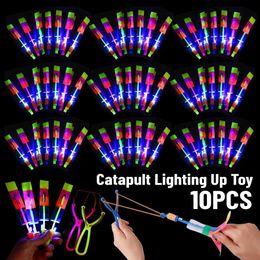 LED Toys Luminous LED arrow helicopter slingshot popup flying toy childrens gift adult blueflashing rubber with slingshot toy s2452099 s245