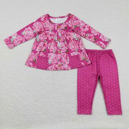 Clothing Sets Wholesale Long Sleeves Pocket Flower Tunic Tops Legging Pants Children Kid Two Pieces Toddler Floral Outfit Baby Girls Roses