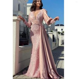 Party Dresses Custom Blush Pink Evening Dress Mermaid Long Sleeves Prom Gown Beaded Sweetheart Vestidos De Novia C24481