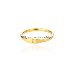 Band Rings Gold Tiny Initial Letter For Women Fashion A-Z Finger Stainless Steel Ring Aesthetic Jewellery Gift Bijoux Femme Drop Deliver Dh4Wv