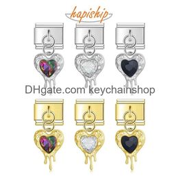 Charms Hapiship 2024 New Fashion Romantic Heart Shiny Cz Italian Charm Links Fit 9Mm Stainless Steel Bracelet Jewelry Diy Making Dj103 Otcsq