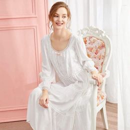 Women's Sleepwear Romantic Cotton Nightgowns Women Autumn Long Sleeve White Pink Sweet Lace Loose Night Dress Victorian Vintage Princess