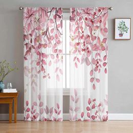 Curtain Abstract Pink Leaf Branch Sheer Curtains For Living Room Decoration Window Kitchen Tulle Voile Organza