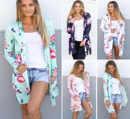 2020 Spring Women Floral Cardigan US Europe Style Top Casual Contrast Long Sleeves Thin Outwear Coat Top Clothing For s65668758563201