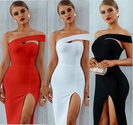 Bodycon Verbandkleid Frauen Vestidos Verano Sommer sexy elegant weiß schwarze one schulter midi prominente party kleider1489619