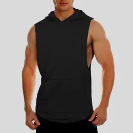 Men's Tank Tops Brand Gyms Clothing Mens Bodybuilding Hooded Top Cotton Sleeveless Vest Sweatshirt Fitness Workout Sportswear Male