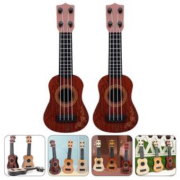 Guitar Two mini four stringed qin childrens music learning toys preschool education toys small guitar plastic simulation WX