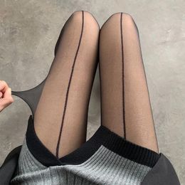 Women Socks Black Line Seamless Tights Sexy Thigh High Stockings Leggings Nylon Elastic Pantyhose Female Lingerie