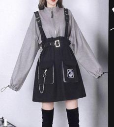 2020 Retro Vintage Women Gothic Girls Punk Mini Dress High Waist Long Sleeve Hat Collar Sexy Gry Black Lolita Plus Size Jurken5108139