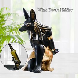 Decorative Objects Figurines Anubis Statue Wine Bottle Holder Rack Shelf /Rack/ Standing Champagne Home Bar Decoration Display Craf Dhebv