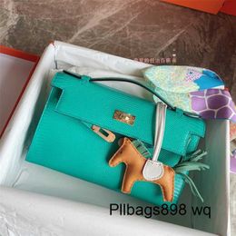 Platinum Lizard Leather Handbag 7A Kliys Green Lizard Skin Mini Generation 22 Gold Button Full Hand Sewn Honey Wax Thread Order Mini Handbag