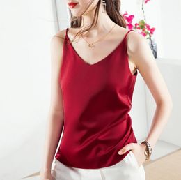 Women039s Tanks Camis Korean Silk Women Tops Woman Satin Halter Top Sleeveless Shirts White Plus Size V Neck Basic5478805