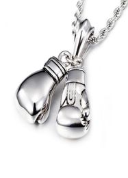 Sport Men Boxer Glove Necklace Fitness Fashion Stainless Steel Workout Jewellery Silver Double Boxing Glove Charm Pendants Accessori2920800