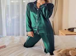 Womens Silk Satin Pyjamas Pyjamas Set Long Sleeve Sleepwear Pijama Pyjamas Suit Female Sleep Two Piece Set Loungewear Soft Wear19445375