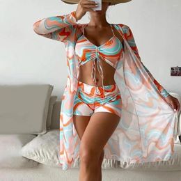 Women's Swimwear Women Bikini Set Swimsuit Floral Print With High Waist Shorts Push Up Tankini Cover-up For