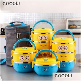 Lunch Boxes Cartoon Minion Stainless Steel Lunchbox For Kid Tiffin Thermal Bento School Students Tableware 4D Box Kids Y200429 Drop Dhrcl