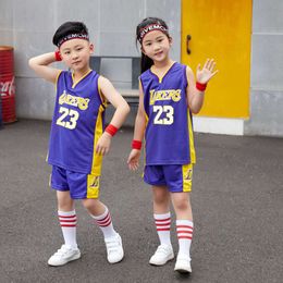 NEW 23/24 boy girl Lakers 23 Basketball Jerseys Children's set primary school jersey game team uniform training vest L2405 L2405