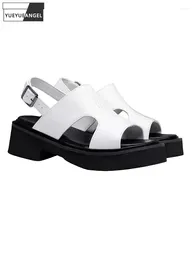 Sandals Summer Men Thick Platform Cowhide Genuine Leather Buckle Strap Open Toe Gladiator Shoes Business Casual Work