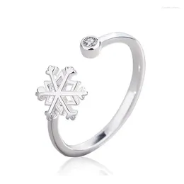 Cluster Rings Bohemian Female Crystal Snowflake For Women Girls Fashion Zircon Thin Ring Wedding Bands Fine Jewellery Christmas Gifts