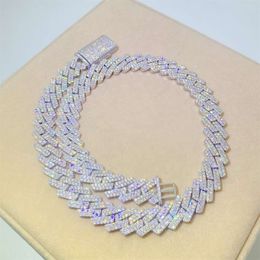 Hip hop Jewellery 15mm 2 rows 20 inches iced out diamond miami men sterling sier cuban link necklace