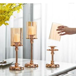 Candle Holders Golden Glass Holder Tall Feet Ornaments Crafts And Furnishings Dining Table Modern Home Decoration