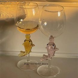 Wine Glasses Modern Simple Gift Glass Household Heat-resistant Water Cup Creative Year Goldfish Handle Red Champagne