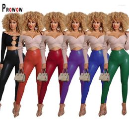 Women's Pants Prowow Women Y2k Pant Bottoms Pu Leather Black Skinny Bodycon Trousers High Waisted Fall Spring 2024 Fashion Pantalones De