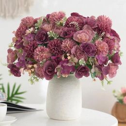 Decorative Flowers Artificial Blooms Elegant Rose Flower Bouquet For Home Office Table Centrepiece Realistic Faux Floral Wedding