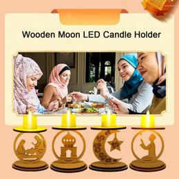 Candle Holders DIY Wooden Moon LED Holder Decoration Eid Mubarak Table Party Islamic 2024 Supplies Candlestick Home Ramadan Muslim W7J1