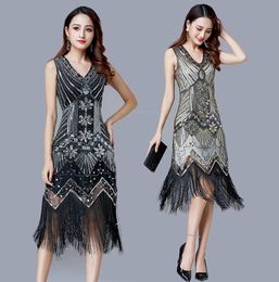 Casual Dresses 1920s Vintage Flapper Great Gatsby Party Dress VNeck Sleeveless Sequin Beaded Style Tassel Vestidos Feminina 19205036172