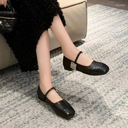 Casual Shoes Square Head Fashion Women's 2024 Spring And Autumn Season Shallow Mouth One Line Buckle Low Heel Single