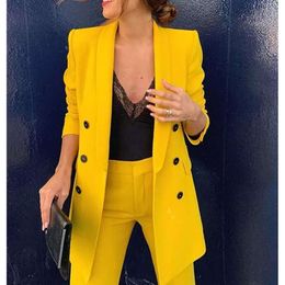 Double Breasted for Women Peak Lapel Blazer+ Wide Slim Fit Long Pants Officer Lady Trousers Suits