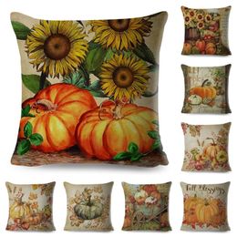 Pillow Colorful Watercolor Pumpkin Case Decor Cartoon Plant Printed Cover For Sofa Home Polyester Pillowcase 45x45cm