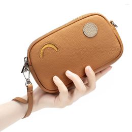 Wallets Double Zipper Hand Wallet Cute Shoulder Crossbody Purse Genuine Leather Storage Women's Simple High-end Mobile Phone Bag