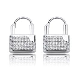 Stud Hip Hop Lock Earrings Iced Cubic Zirconia Luxury Gold Micro Pave Gift For Men Women1054229