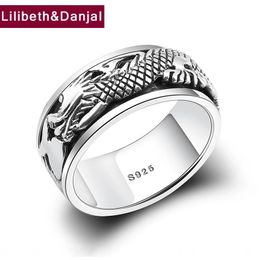 Rotating Dragon Rotating Ring 100% True 925 Sterling Silver Mens Black Vintage Fashion Exquisite Jewellery R060 240429