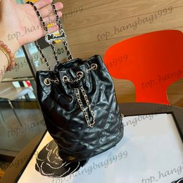 24Ss Calfskin Backpack Drawstring Bukcet Shouder Bags Crush Ball Letter Badge Gold Metal Hardware Matelasse Chain Crossbody Handbag Card Holder Purse 17x8x22cm