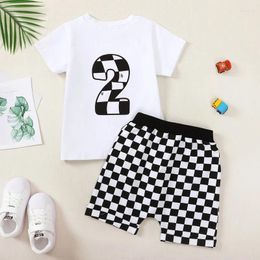 Clothing Sets Baby Boys Summer Birthday Outfits Letter Print Short Sleeves T-Shirt And Elastic Plaid Shorts Set For 2 Piece Clothes