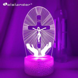 Lamps Shades Jesus Cross 3D LED Night Light for Friends Xmas Easter Room Decor Gifts Crucifix Optical Illusion Desk Table Lamp Nightlight Y240520TY95
