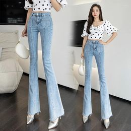 Women's Jeans Women's Pants Boot Cut Female High Waist Femme Pockets Long Denim Slim Solid Flare For Lady 2024