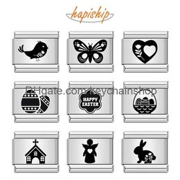 Charms Hapiship 2024 New Fashions Easter Jesus Heart Butterfly Charm Links Fit 9Mm Bracelet Stainless Steel Making Diy Jewellery Dj1520 Ot2Go