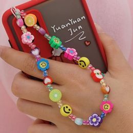 New Mobile Phone Chains Strap Lanyard Colorful Smiley Pearl Soft Pottery Rope Cell Phone Case Hanging Cord for Women Wholesale