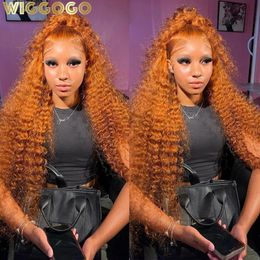 gogo Orange Ginger Lace Front Human Hair 30 Inch Curly Deep Wave 13X4 13X6 Hd Frontal s 240513