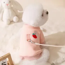 Dog Apparel Cute Strawberry Puppy Clothes Leashable Sweater Cat Bichon Teddy Fall And Winter Warm