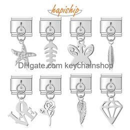 Charms Hapiship 2024 New Women Butterfly Love Wing Fish Italian Links Charm Fit 9Mm Stainless Steel Bracelet Jewelry Diy Making Dj1516 Ot4Nl