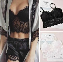 Sexy Women039s Sleeveless Eyelash Lace Lingerie Seethrough Padded Vest Crochet Push Up Bra Tank Tops Bralette Bra Cami Crop To4100766