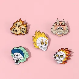 Brooches Pin Club | Flame Skull Enamel Lapel Badge Metal Punk Fire Skeleton Gothic Brooch Jewelry Gift Backpack Hat Accessories Wholesale