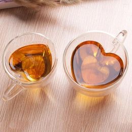 Wine Glasses Glass Love Shaped Tea Mug Heart Clear Juice Cup 180ml/240ml Double Layer